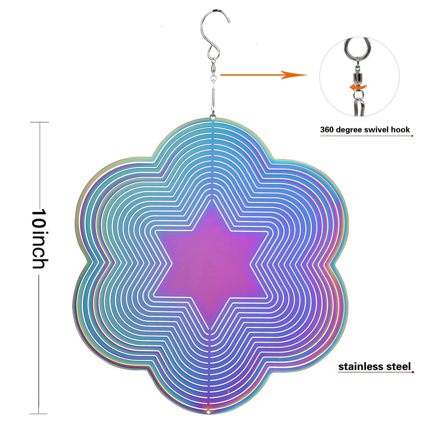 Dinoneyi Wind Spinner Outdoor Metal 3D Wind Spinner Hanging Yard Garden Decor Gifts Stainless Steel Six-Pointed Star Spinners Wi