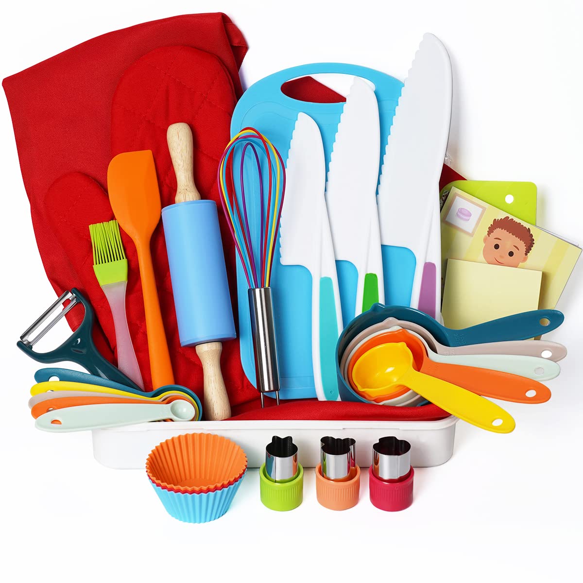 Kids Cooking And Baking Supplies Set With Gift Storage Box, Complete Junior Chef Cooking Kit, Girls & Boys Childrens Real Bakeware Accessories, Real Cookware And Baking Utensils Sets For Kids