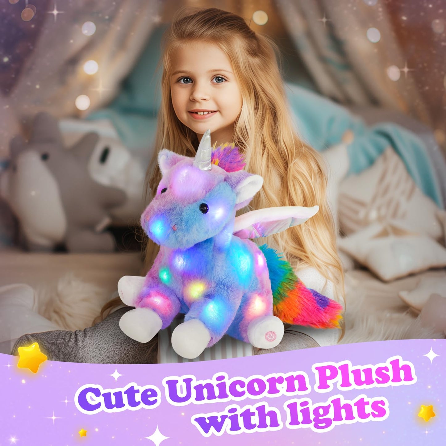 Cozyworld 16.5' Unicorn Light Up Unicorn Stuffed Animal Glowing Soft Plush Toys Decor Birthday Christmas Children'S Day Gifts For Toddlers Boys Girls Kids