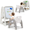 Costzon Kids Art Easel With Stool, 3 In 1 Double-Sided Children Magnetic Dry Erase Board & Book Rack With Foldable Desktop, Adjustable Toddler Table And Chair Set With Magnets (Gray)