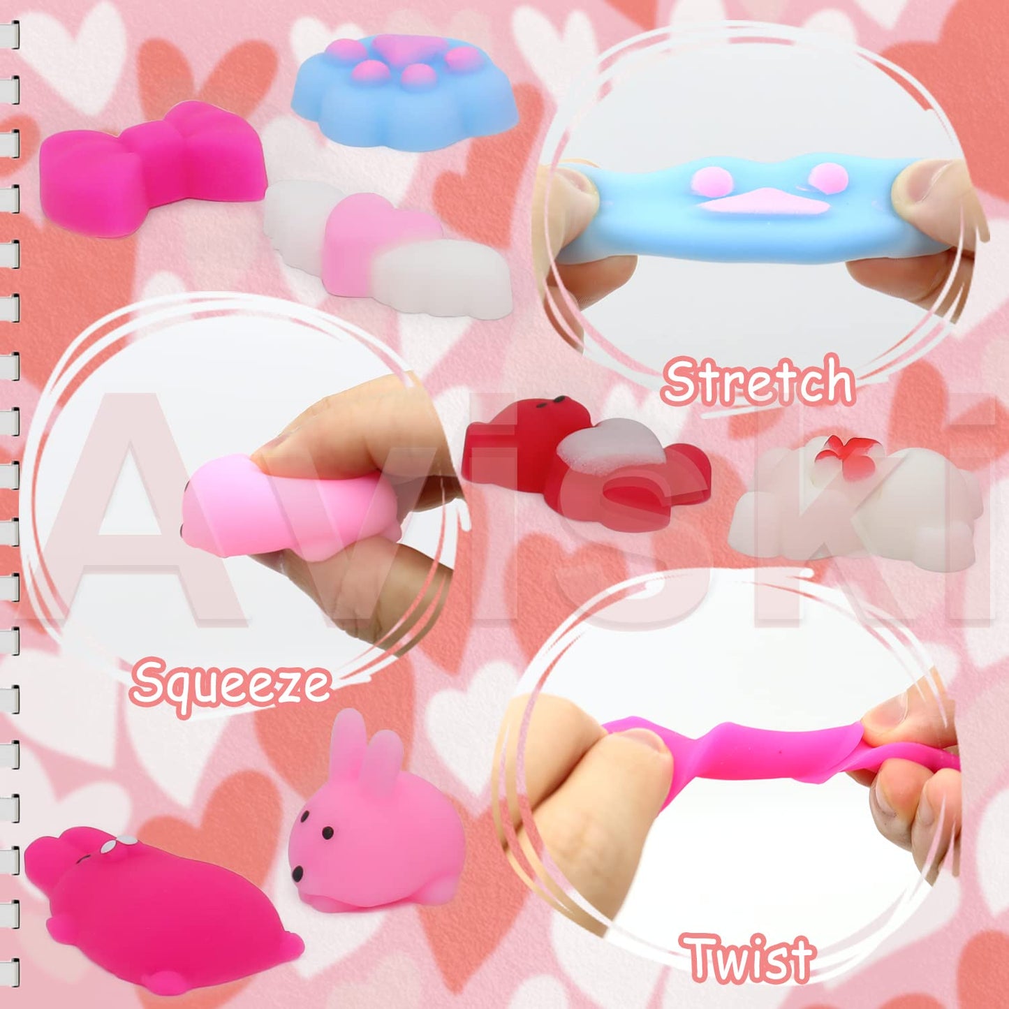 100Pcs Valentines Day Mochi Squishy Toys, Mini Kawaii Squishies Soft Fidget Toys Stress Squeeze Toys Party Bags Filler, Small Stocking Stuffers For Classroom Prizes Boys Girls Birthday Exchange Gifts