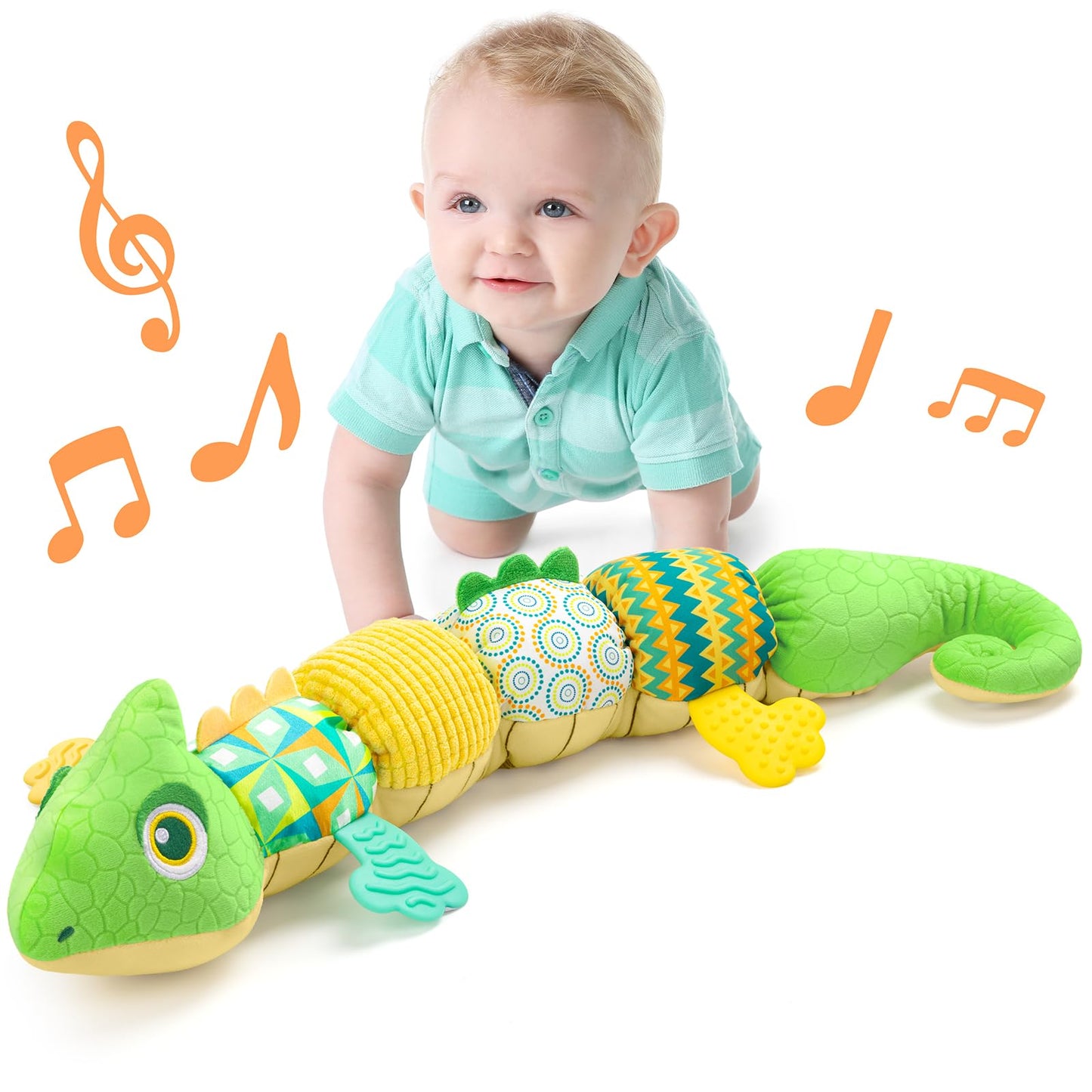 Lightdesire Baby Toys Musical Dinosaur,Infant Stuffed Animal Toys With Crinkle And Rattles,Soft Sensory Toys With Textures For Tummy Time Newborn Boys Girls 0 3 6 12 Months(Green)