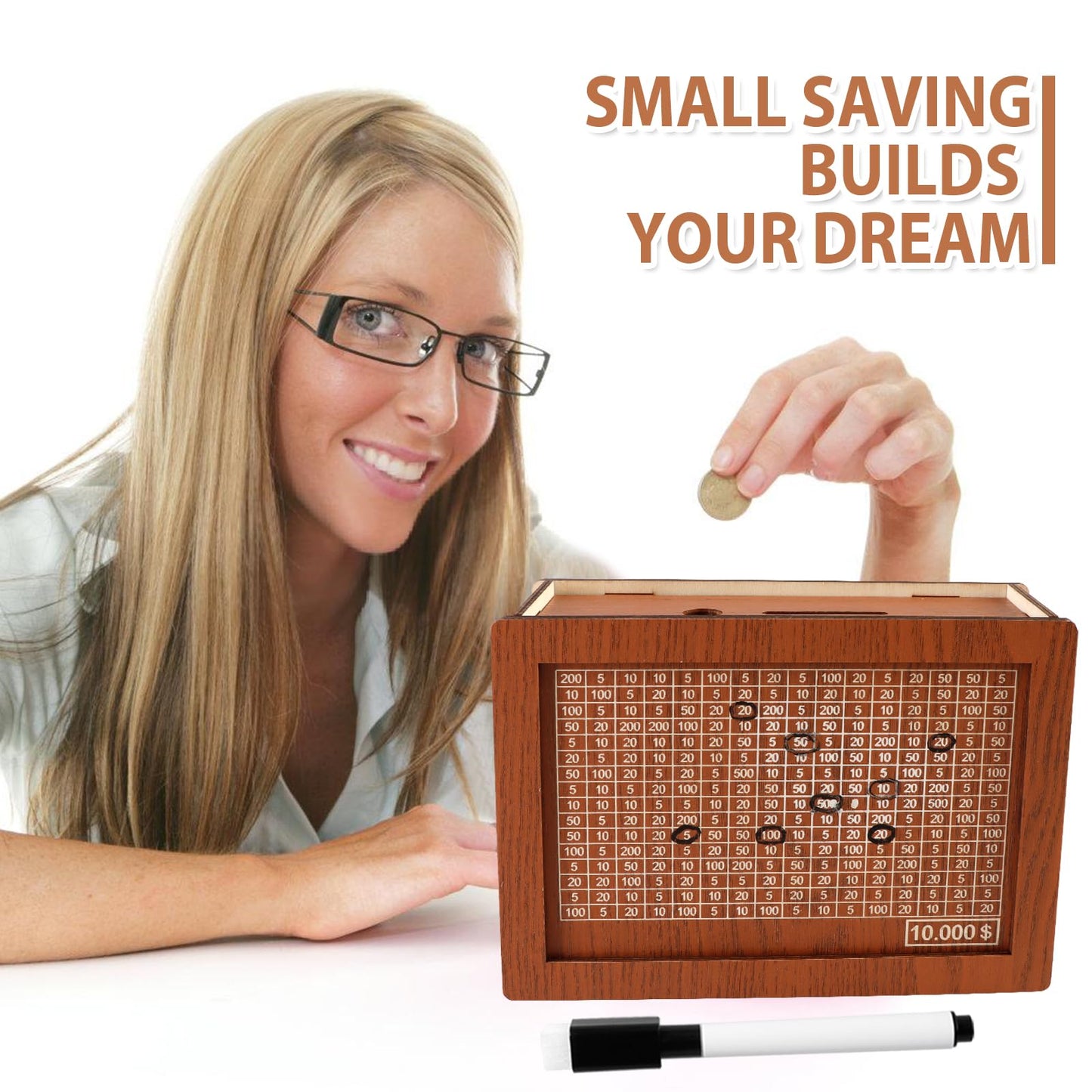 Bixmk Savings Box With Money Target And Numbers, Wooden Money Box, Money Saving Box, Cash Savings Box, Money Box For Cash Saving, Best Gift For Friends (10000$-Moon)