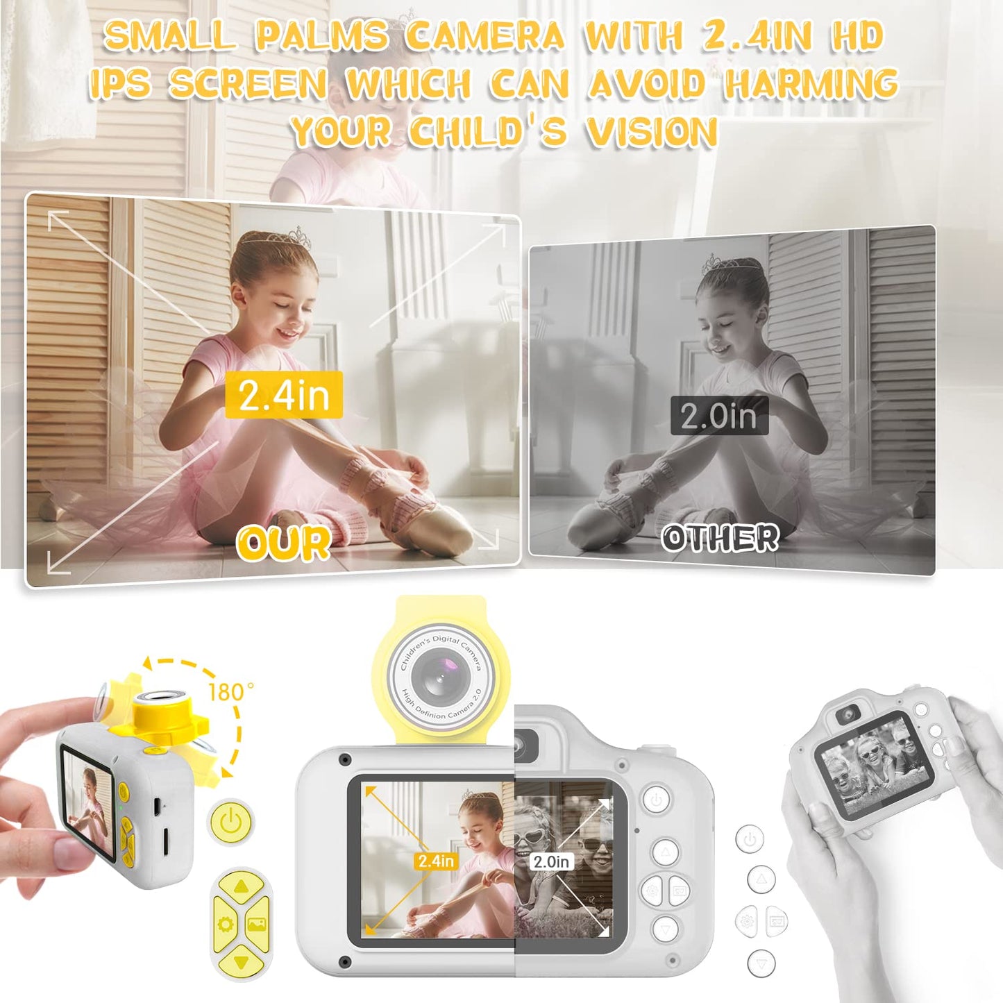 Kid Camera,Arnssien Camera For Kid With 2.4In Ips Screen,Kids Selfie Digital Camera With 180° Flip-Up Lens,Toddler Camera Toy With Games,Ideal Christmas/Birthday Gift Toy For 3-12 Year Old Girl Boy