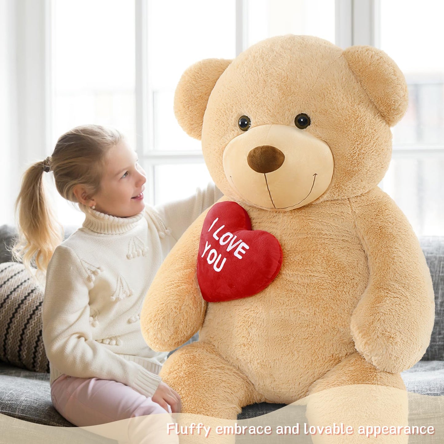 Tezituor 5Ft Giant Teddy Bear Stuffed Animals - I Love You Red Heart Human Size Teddy Bear For Girlfriend,Boyfriend,Wife,Lover