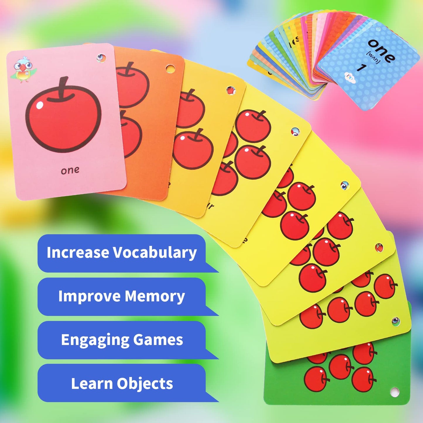 Toddler Number Kids Flash Cards,No.123 Sight Words with Pictures Flash Cards for Toddler,Kindergarten Learning Cards for Kids,Ch