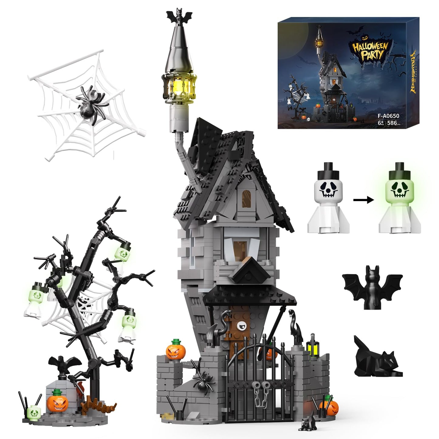 Itshwoee Night Before Christmas Haunted House Building Set, Haunted Mansion Building Toys With Light, Luminous Hangman, Spooky D