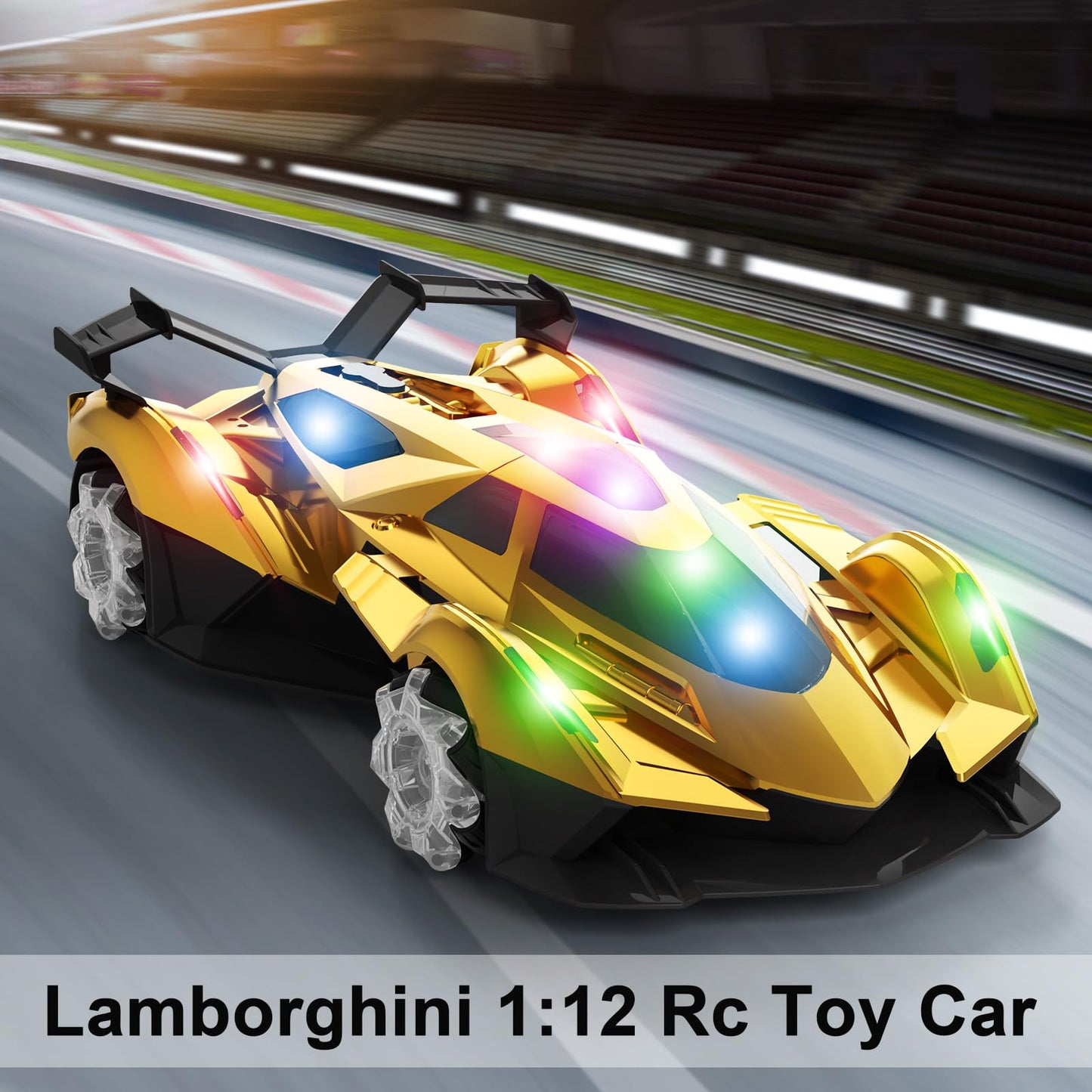 Lamborghini Remote Control Car Toy for Boys Age 8-12 , 1:12 Scale Gold Lambo Toy Car with 360Rotating Drifts Car Colorful Lights