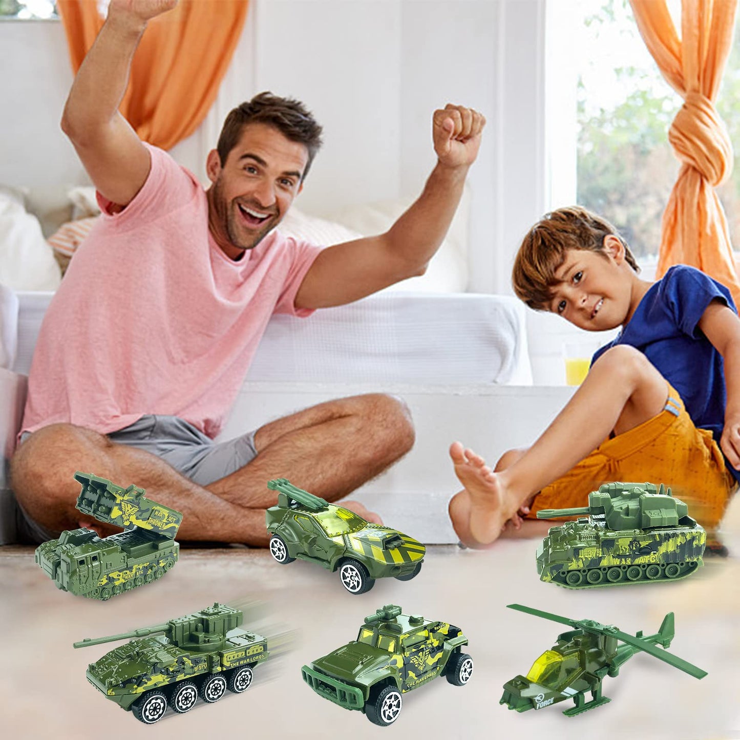 6 Pack Diecast Military Vehicles Truck Set, 1:64 Scale Army Vehicles Kids Toy Cars With Trucks, Tank, Panzer, Anti-Air Vehicle,