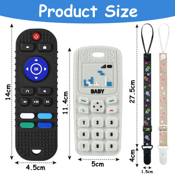 2Pcs Silicone Baby Teething Toys,Remote Control Shape Teething Toys And Phone Teething Toys With 2Pcs Pacifier Clip,Bpa Free Sil