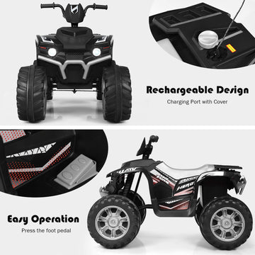 Costzon Kids Atv, 12V Battery Powered Electric Vehicle W/Led Lights, High & Low Speed, Horn, Music, Usb, Treaded Tires, Ride On