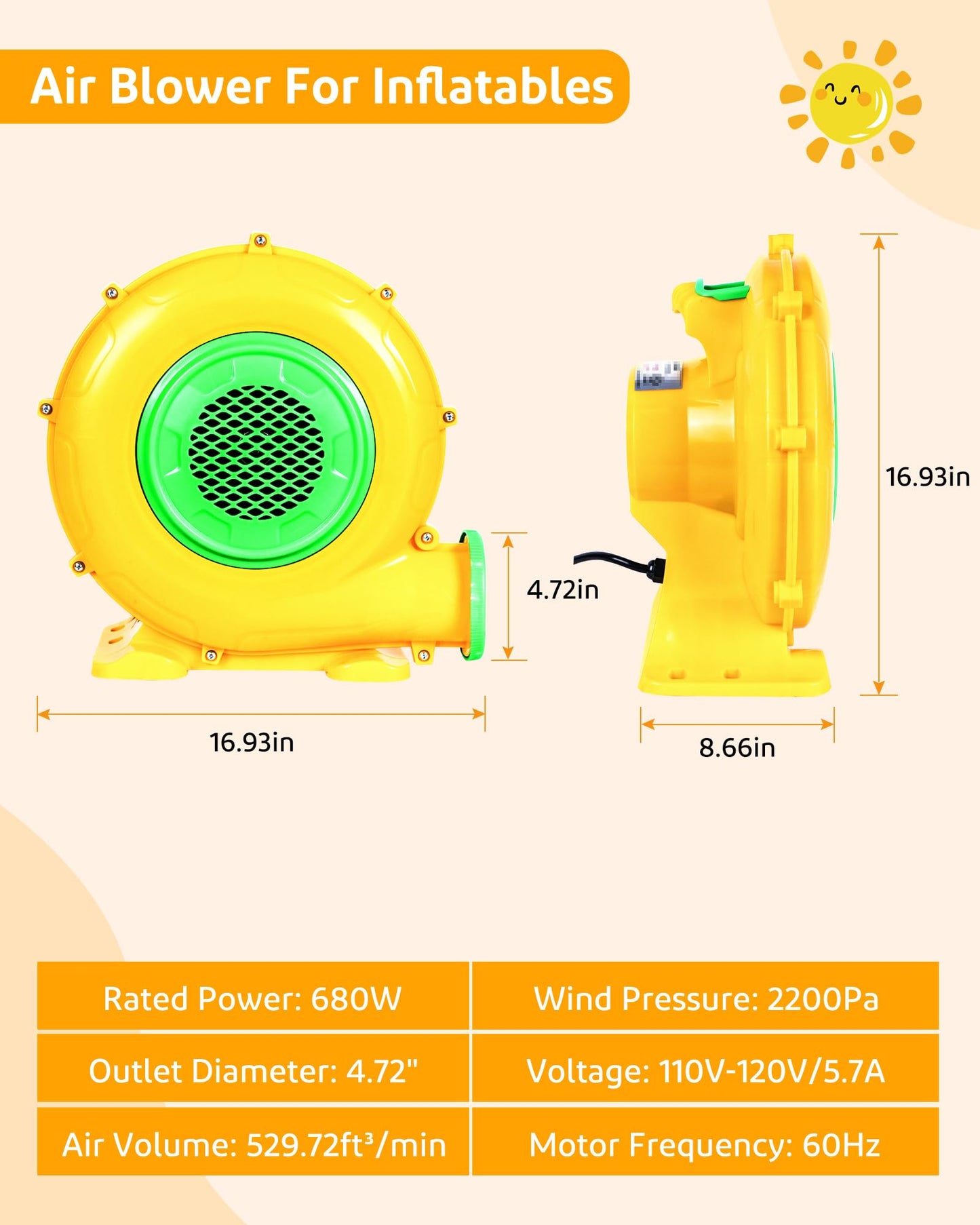 Step4Fun Bounce House Air Blower For Inflatables, 680 Watt Etl Certified Electric Blower, Perfect For Inflatable Bounce House Wa