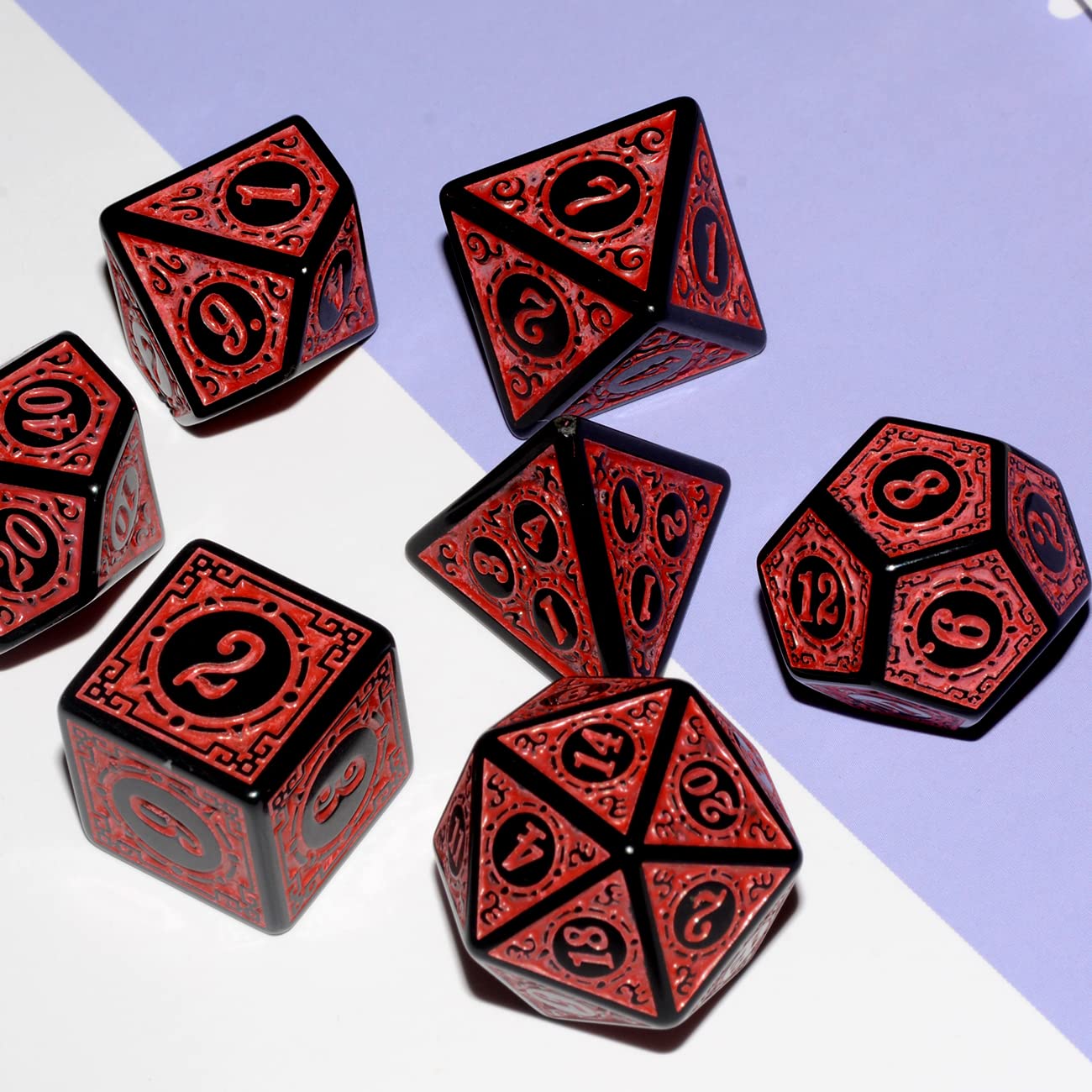 Carving in Red Black DND Dice Set for Board Game