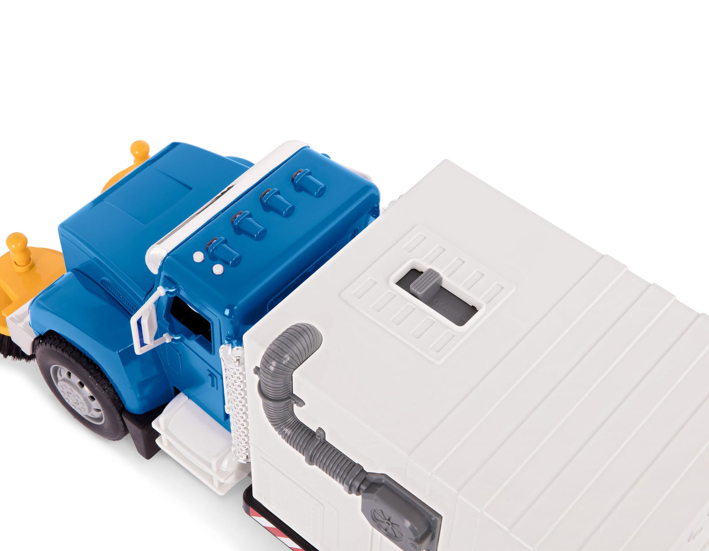 Driven by Battat Electric Street Sweeper Toy - 1:16 Scale Blue Car with Spinning Brushes, Lights, Sounds & Tilting Container for Kids 3+