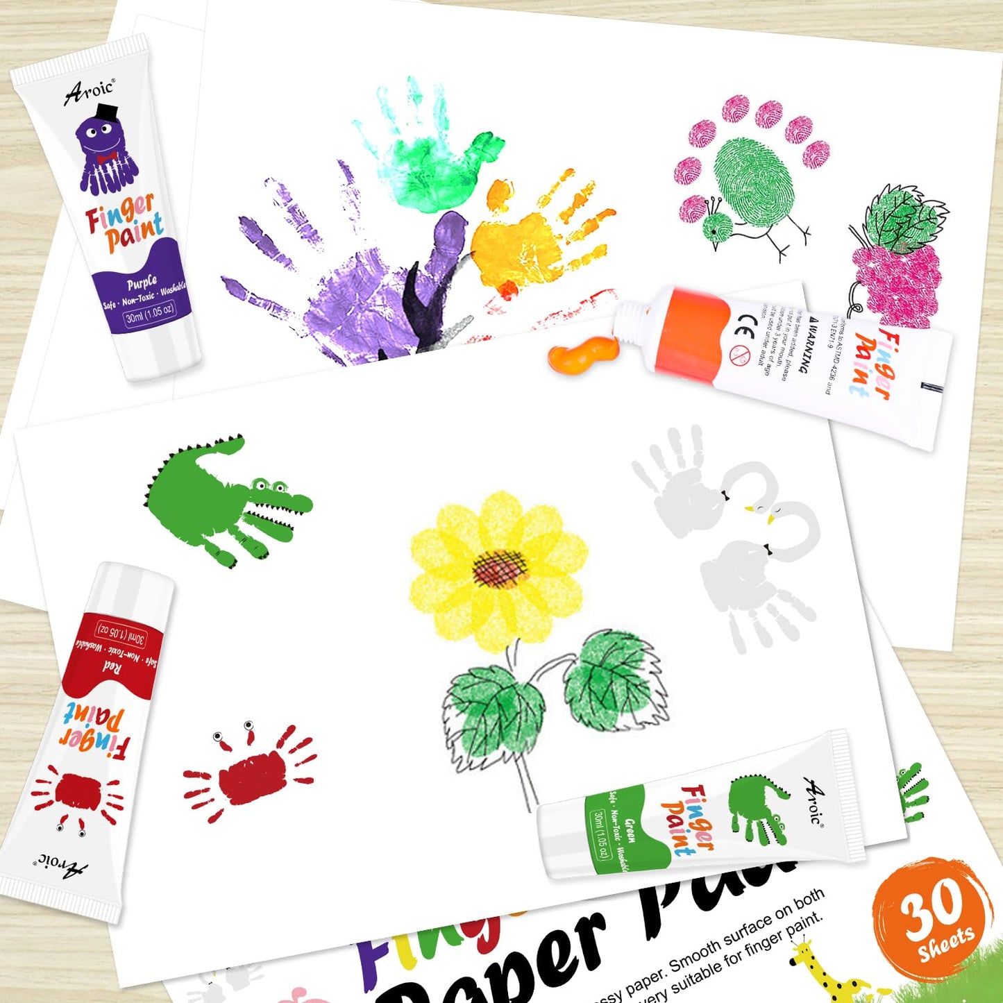 Aroic 8Pcs Washable Finger Paint For Kids, Non-Toxic Finger Paint 8Colors, Art Painting Supplies For Toddlers, Finger Painting Supplies For Kids Boys Girls Gifts, Hand Painting Diy Crafts