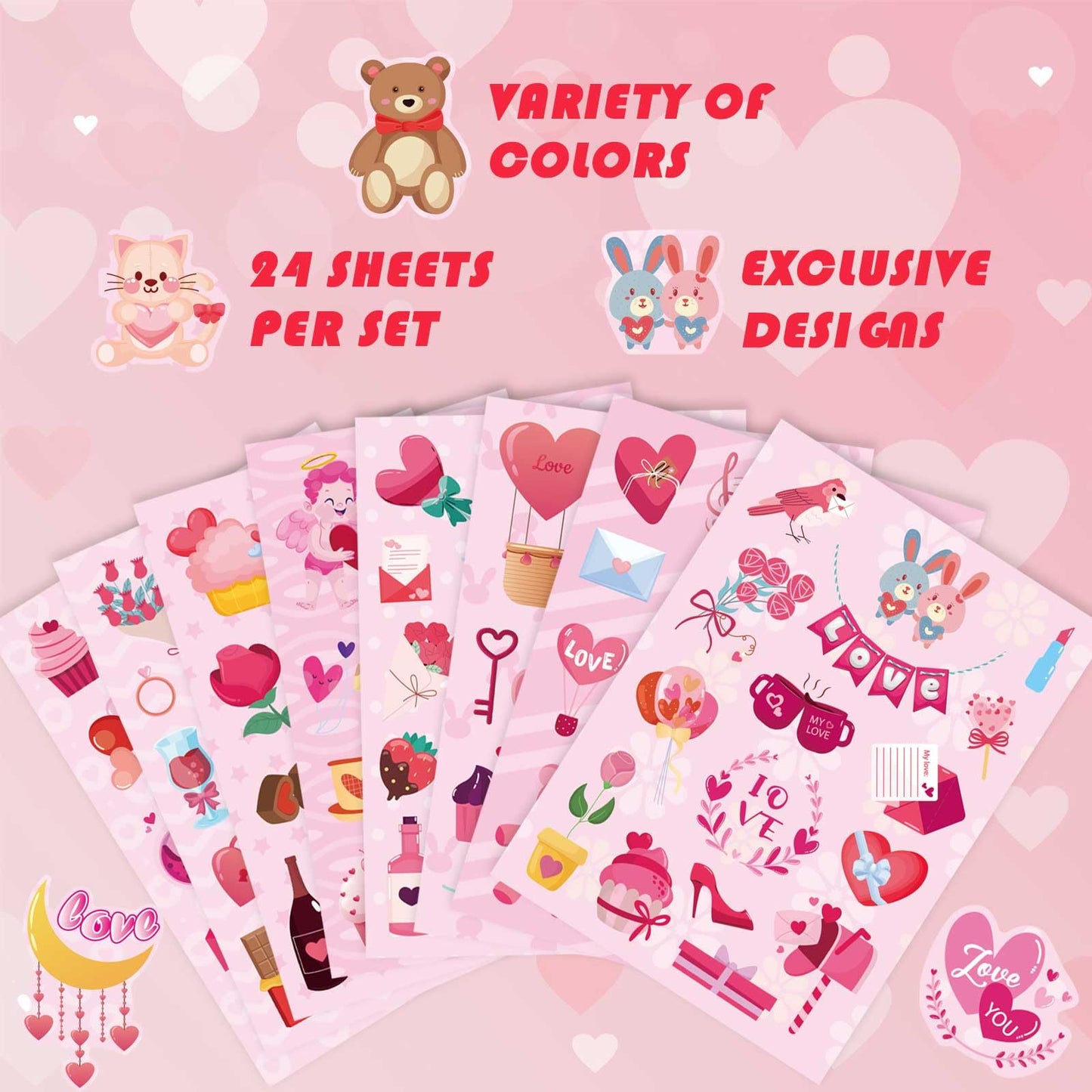 381Pcs Valentine Stickers For Kids - Love Stickers Heart Stickers Valentines Day Craft Activities Party Favors Supplies Valentin