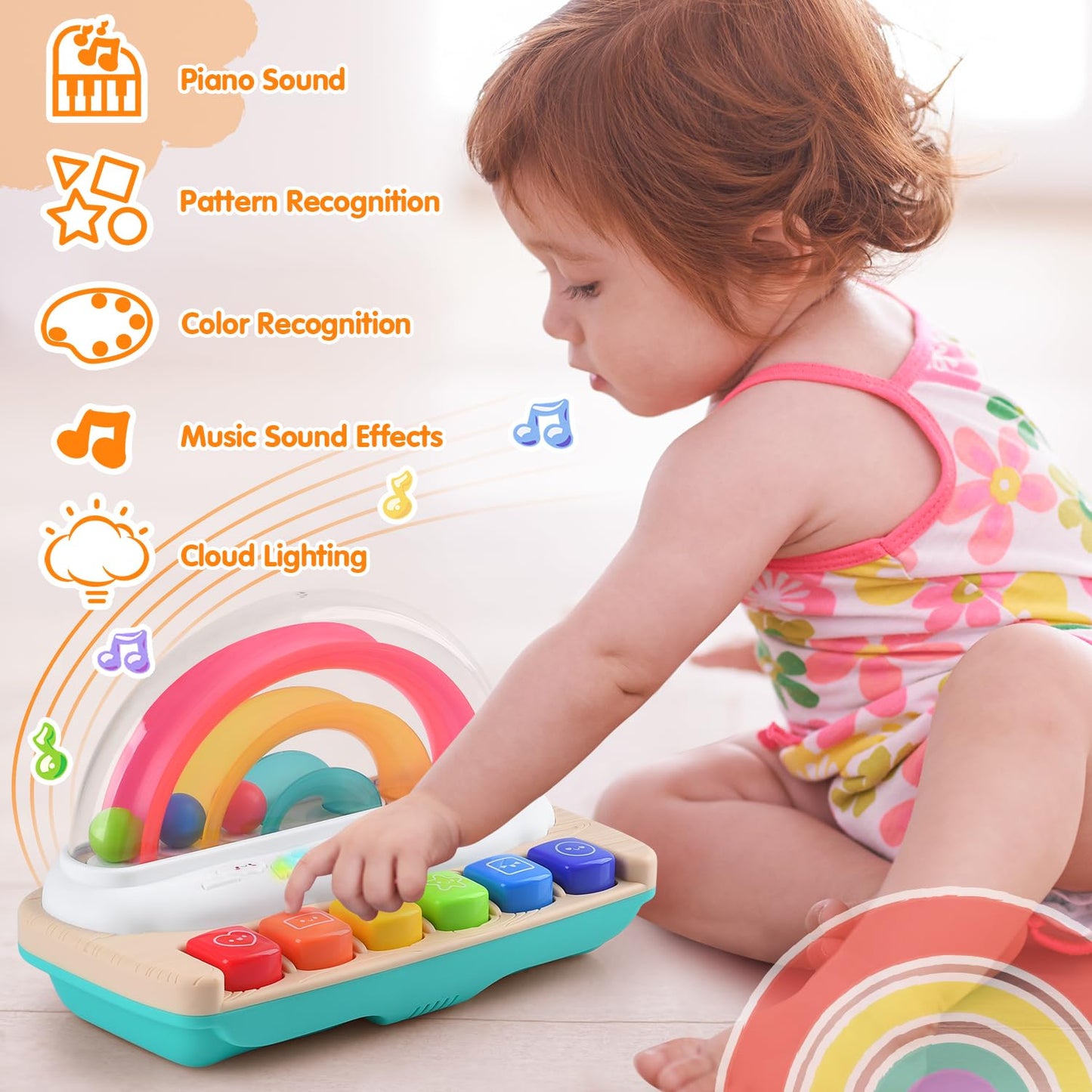 Play Baby Musical Toys - Rainbow Baby Piano Toy Music & Sound Light Up Musical Toys For Toddlers 1-3, Multifunctional Baby Pop Up Toy Cause And Effect Toys For Toddlers Age 1+ And Up Girls