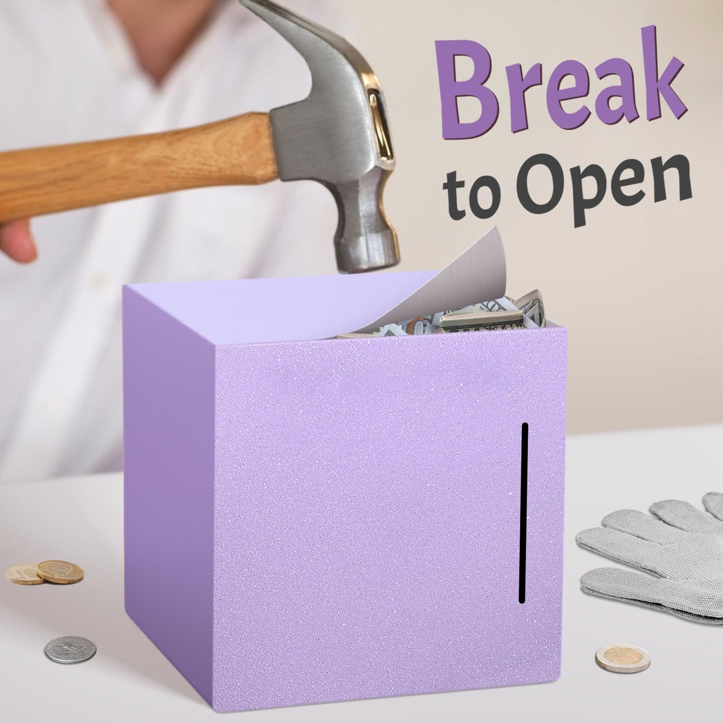 Piggy Bank For Adults Must Break To Open, Unbreakable Adults Piggy Bank Made Of Stainless Steel, Metal Saving Bank (Purple, 7.9-