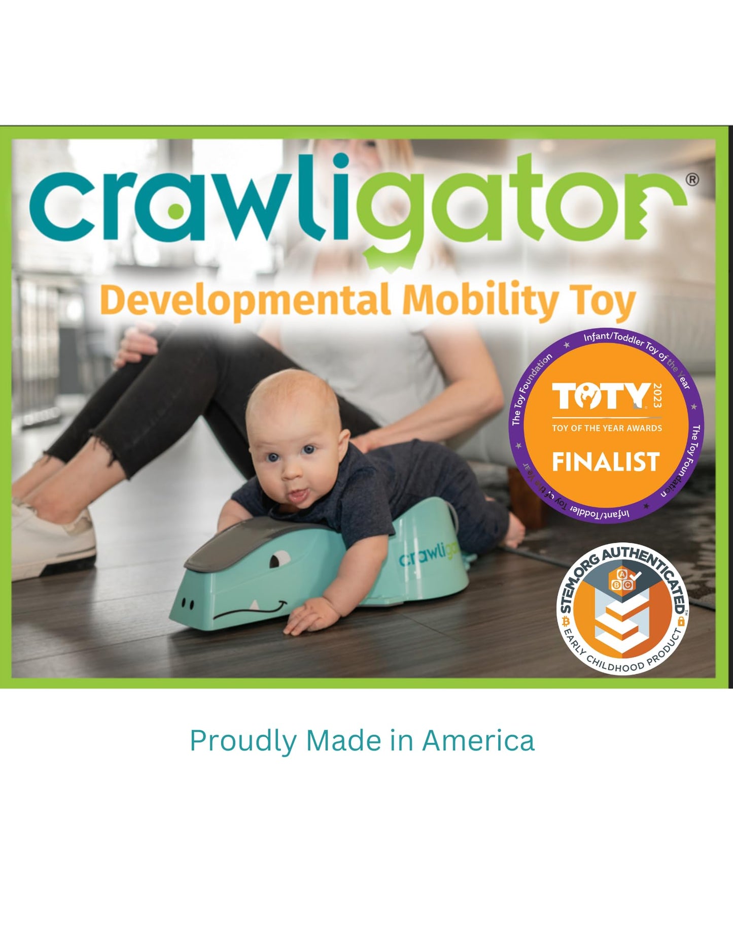 Crawligator Tummy Time Mobility Toy For Infants 4-12 Months (Green)