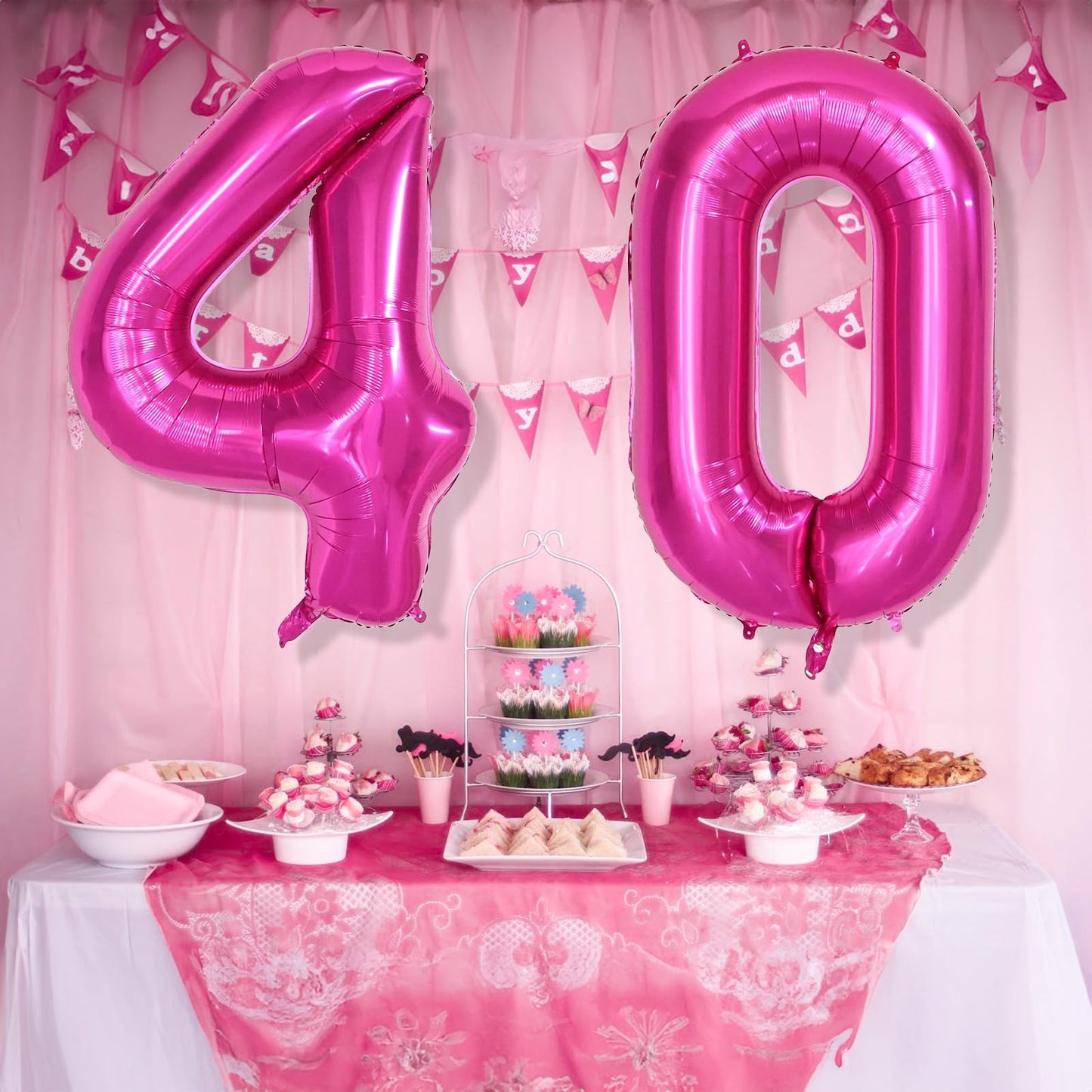 Isndare 40 Inch Number Balloons 40, Hot Pink Helium Foil Number 40 Balloons, Large Number Balloon Age Balloon For Boys Girls Bir