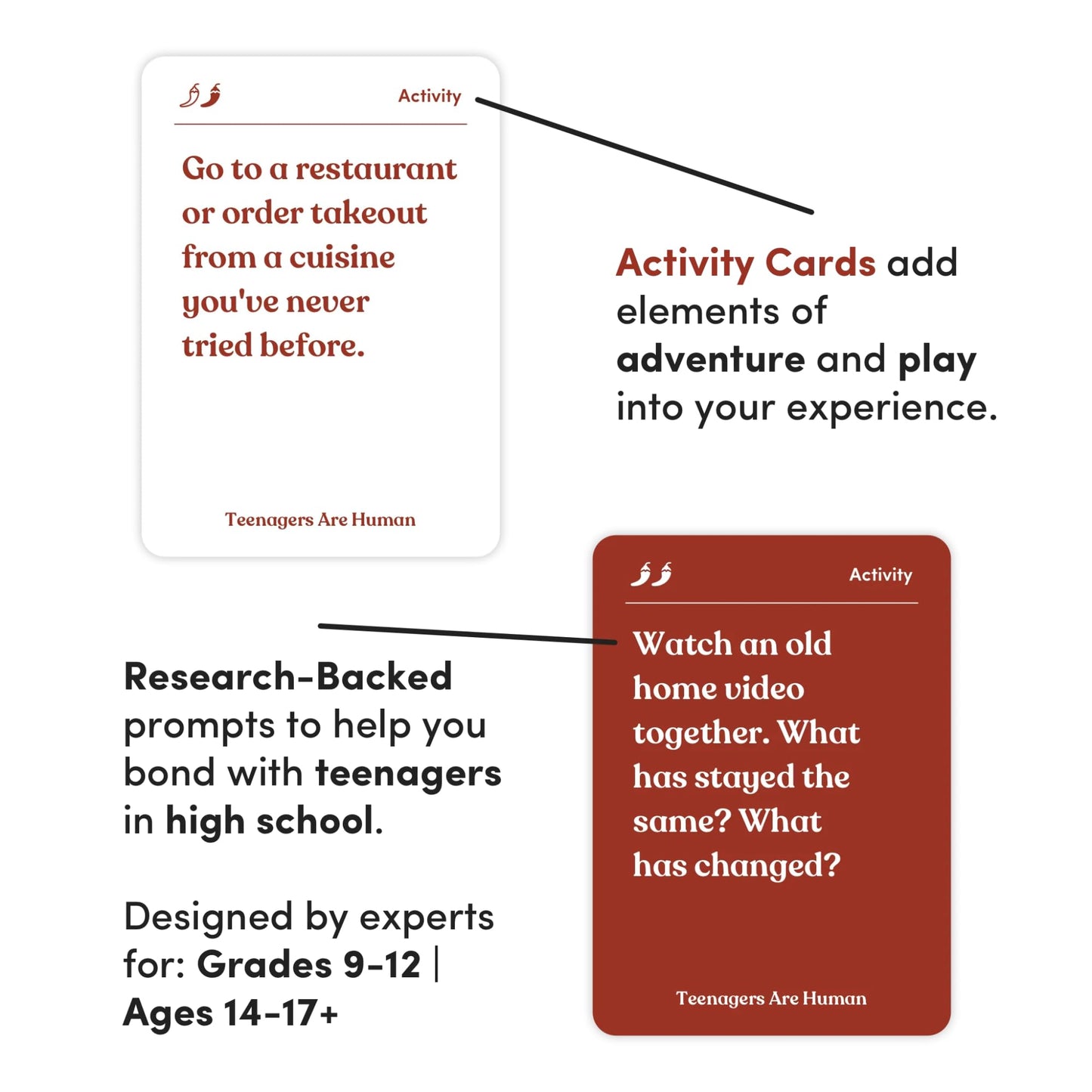 Teenagers Are Human | 140 Conversation Cards To Help You Get To Know Teenagers | Card Game For High School Teenagers | Designed