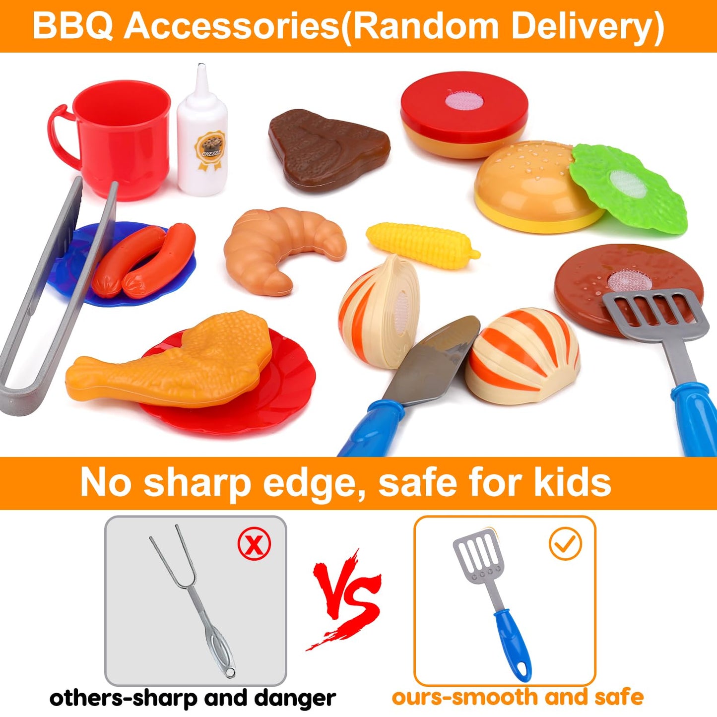 Kids Grill Playset with Apron Hat for Cooking Food Smoke Sound Light Outdoor Toy Pretend Play Set Kitchen Accessories BBQ Campin
