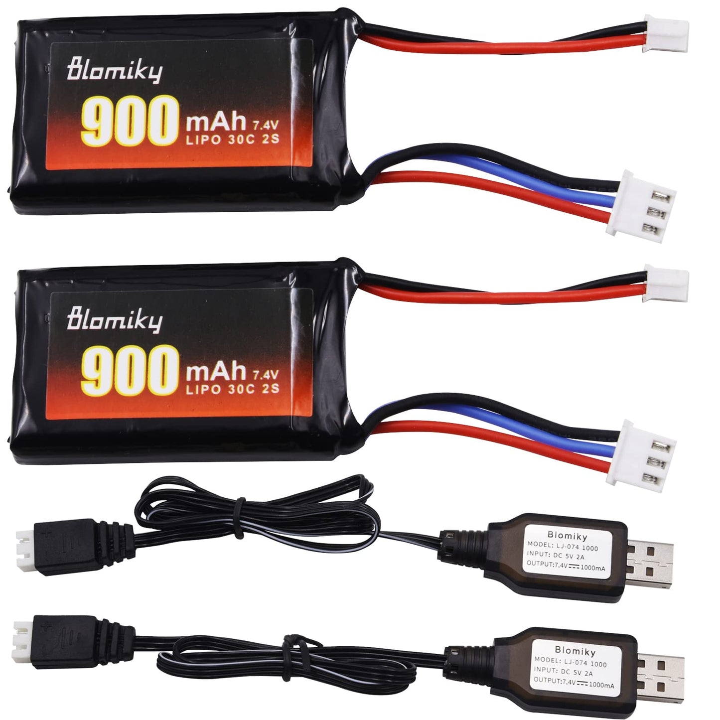Blomiky 2 Pack 7.4V 900Mah Lipo Rechargeable Battery With Ph2.0 Plug And Charger Cable Suitable For Axial 1/24 Scx24 Rc Truck /