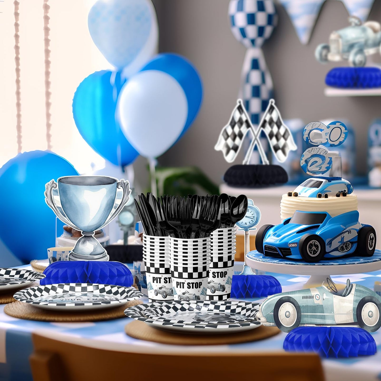 Hapibidesign Race Car Party Decorations - Honeycomb Centerpieces For Racing Birthday Decor - Race Car Table Decoration For Kids
