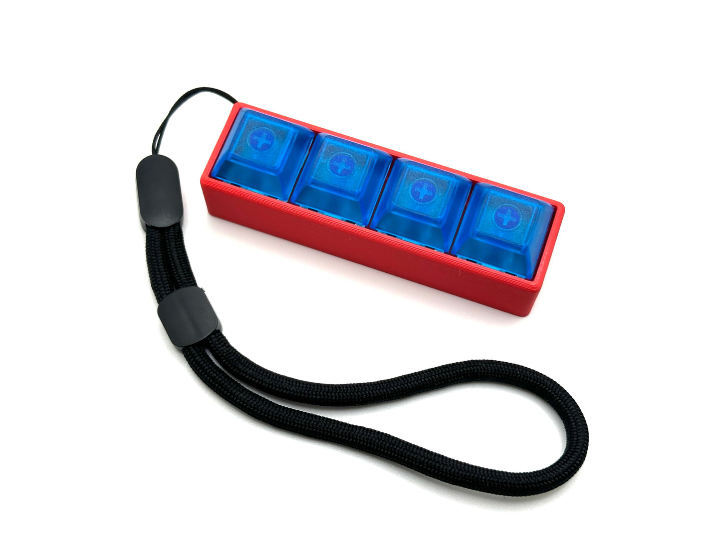 Four-Button Clicky Mechanical Switch Fidget Toy | Stim Toy, Stress Relief, Adhd (Red Base, Transparent Blue Keycaps)
