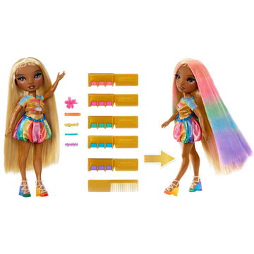 Rainbow High Hair Chalk & Style Meline - Rainbow & Gold 11 Doll. Washable Rainbow Hair Chalk, Color, Style, Play, Rinse & Rep