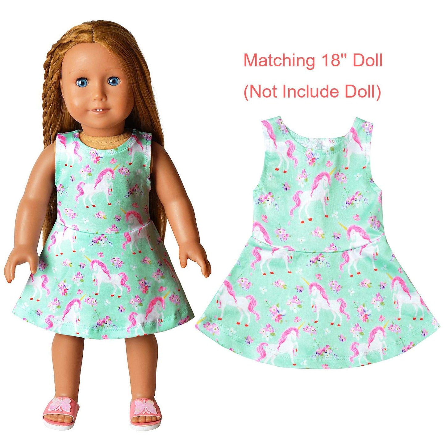 Matching Doll & Girls Flower Unicorn Dresses Fit 18' American Girls Clothes