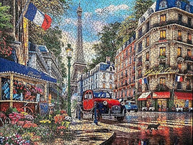 Springbok 1000 Piece Jigsaw Puzzle - Paris Street Life - Engineered Wood - Model 70-10937 - Made in USA - Compact Box