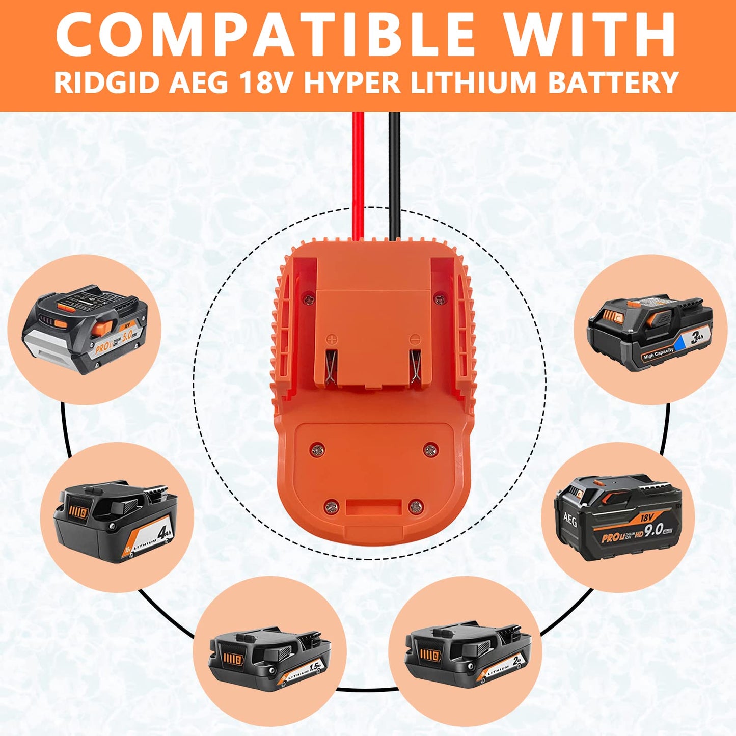EID 2 Packs Power Wheels Adapter for Ridgid Battery 18V AEG Hyper Li-ion Battery Dock Power Connector with 14AW Wire and Fuse fo