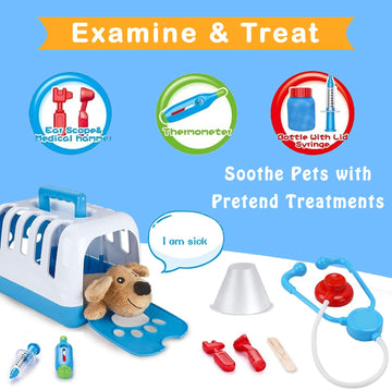 Deluxe Complete Vet Pet Care Play Set | Veterinarian Pretend Doctor Role Play Grooming Toy Kit with Plush Dog & Cat (34 Pcs)