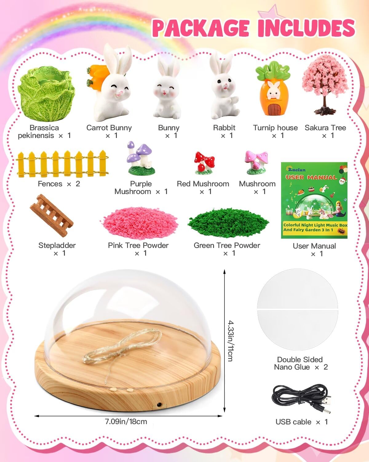 Bunny Toys For Girls , Make Your Own Rabbit Night Light With Music,Arts And Crafts For Kids,Gifts For 3-8 Year Old Girls,4 5 6 7