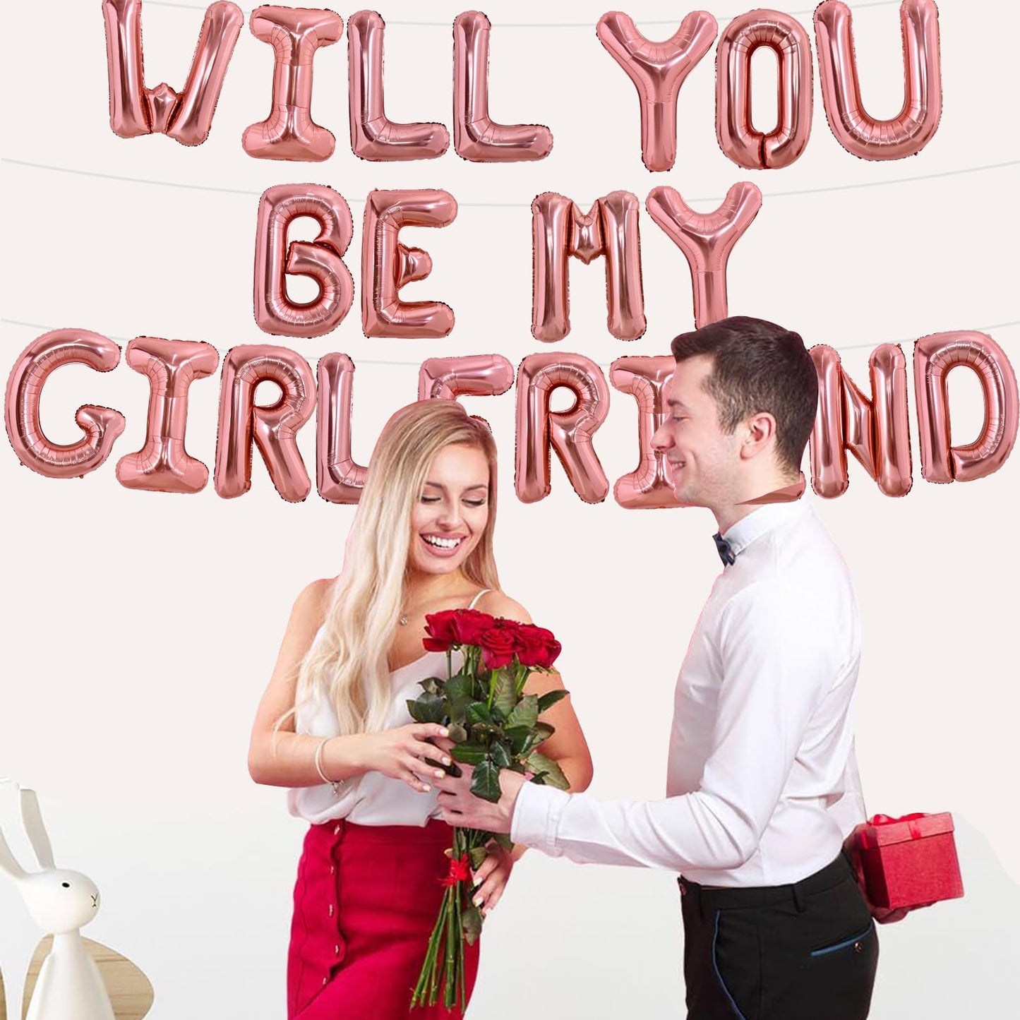 TONIFUL Rose Gold Letter Balloons - 16 Inch "Will You Be My Girlfriend" Banner for Romantic Wedding, Bridal Shower, Engagement Party Supplies