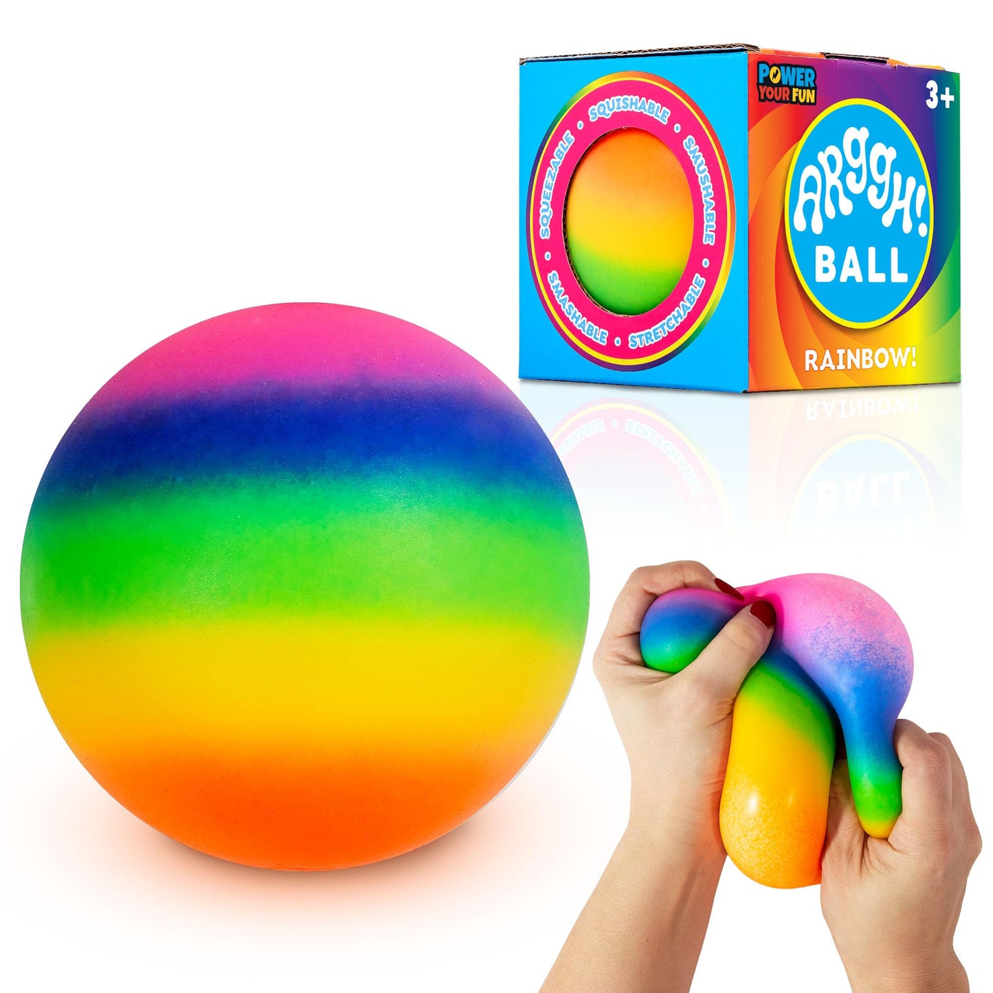 Power Your Fun Arggh Rainbow Giant Stress Balls For Adults - 3.75 Inch Large Stress Balls For Kids Squishy Toys Ball Anxiety Stress Relief Fidget Toy Sensory Ball Squeeze Toy For Boys Girls (Rainbow)