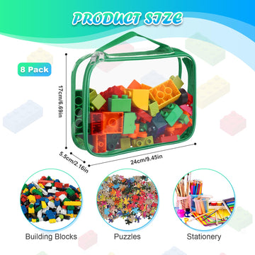 BOBOKA 8 Pack Clear PVC Toy Storage Bags with Zipper, Small Reusable Organizers for Toys, Books & Puzzles, Travel Waterproof with Handle