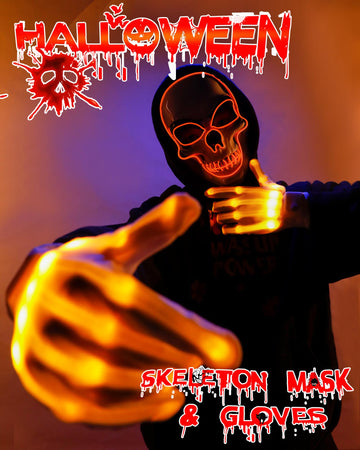 Sumind Halloween LED Mask Scary LED Skeleton Mask Purge Hacker Mask Glow in The Dark Mask for Halloween Costume Party(Orange)