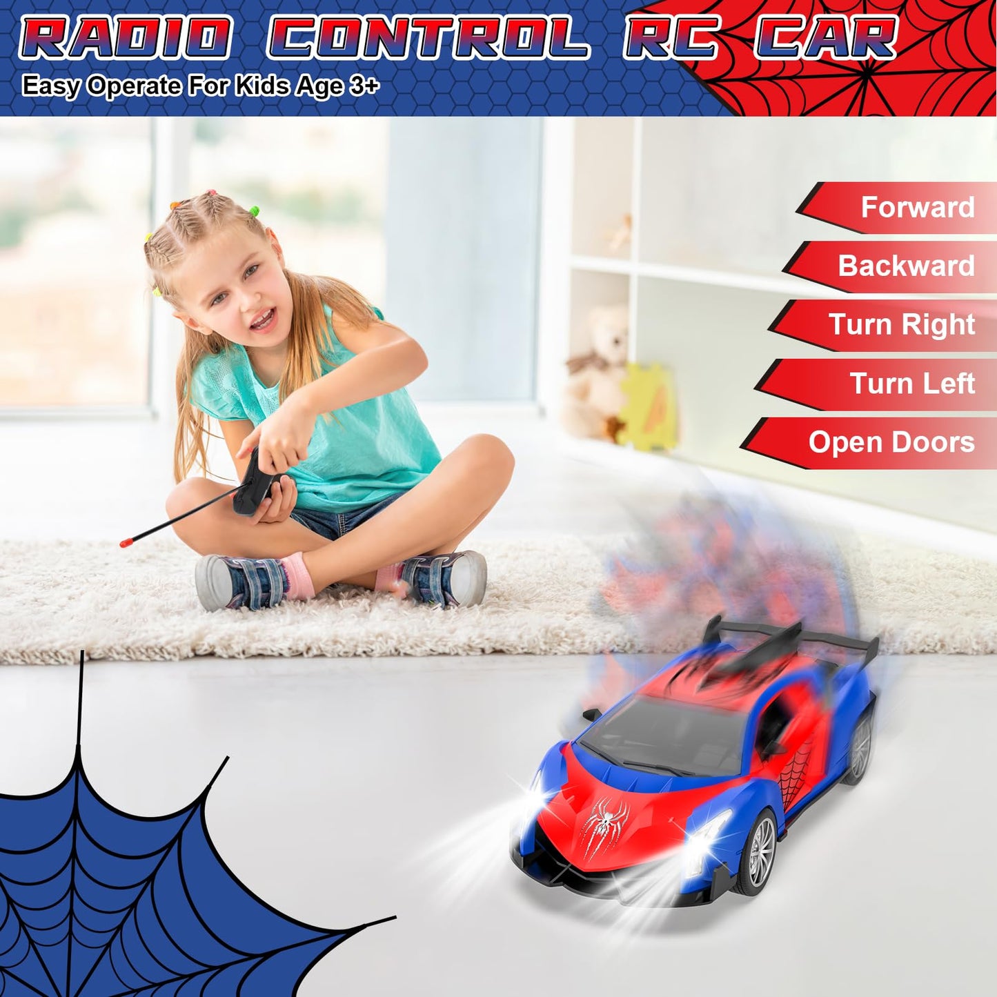 Remote Control Car for Kids, Fast RC Cars for Children with Lights, Electric Vehicle Toy Car Hobby Racing Car Toys for Boy Age 3