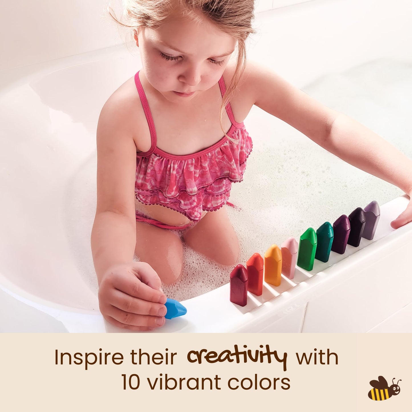 Honeysticks Triangle Bath Crayons Non Toxic (10 Pk) For Toddlers 1-3 And Kids 4-8, Natural Beeswax Crayons, Food-Grade Colors, Fragrance Free, Easy Grip Triangular Shape, Bath Toys For Bathtub, Shower