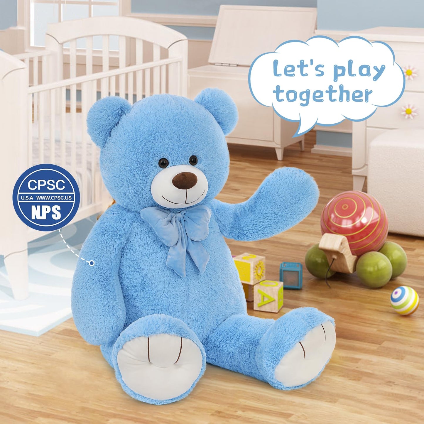 Morismos Giant Teddy Bear 4 Ft Stuffed Animal For Girlfriend,Cuddly Stuffed Big Blue Bear Plush Toy For Valentines,47 Inches Big Stuffed Animal Bear Xmas Baby Shower For Boyfriend,Wife,Children