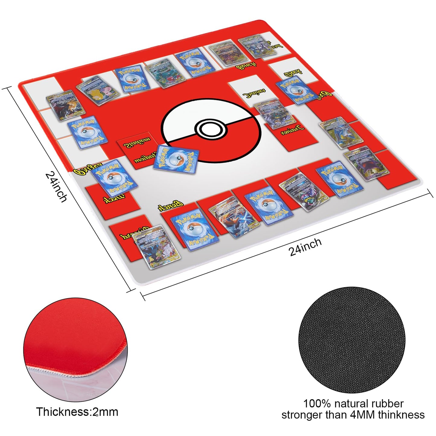 Biouai Playmat For Trading Card Game - Stitched Play Mats With Tube For Card Gameplay With Zones, 2 Player Trainer Game Playing