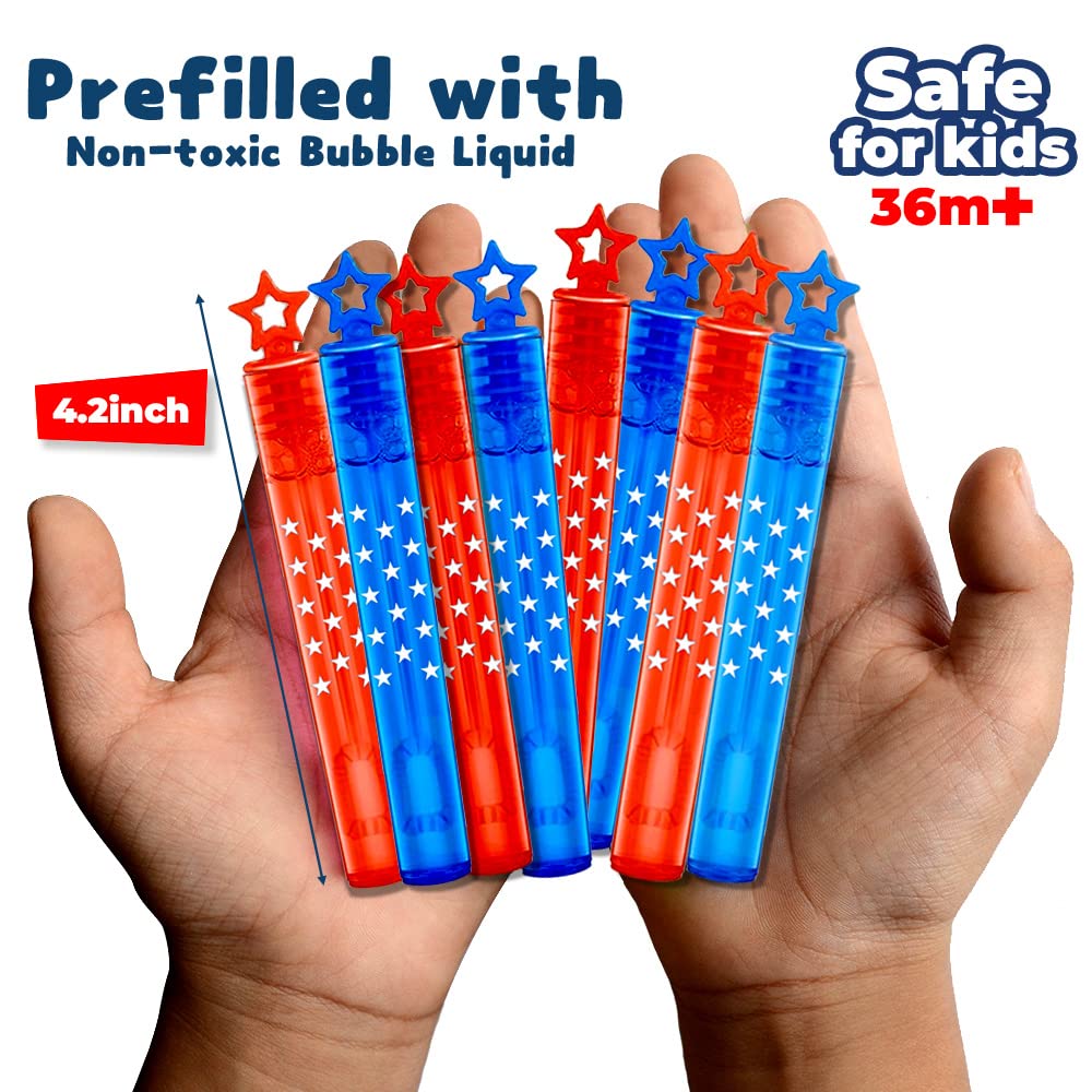 Vkten 32Pcs 4Th Of July Mini Bubble Wands Patriotic Red White Blue Bubbles For Kids, Independence Day Party Favors Patriotic Dec