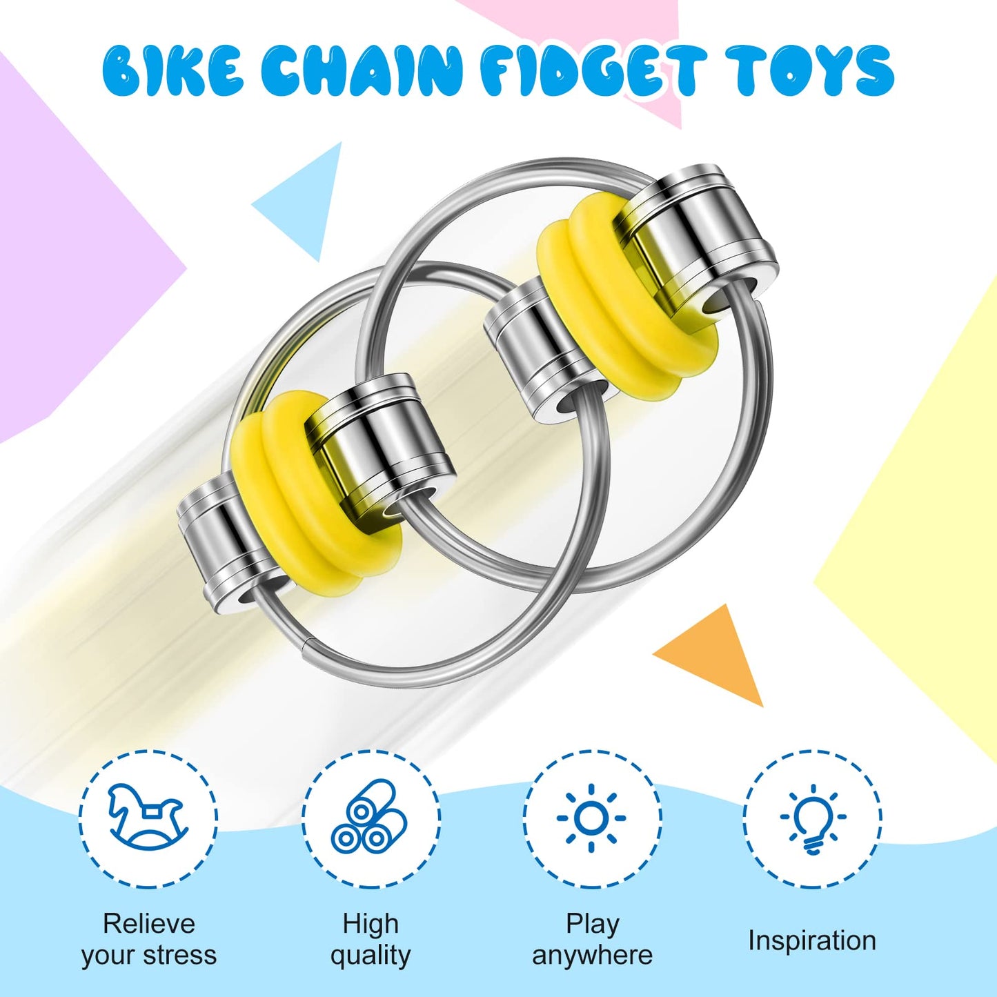 Skylety 100 Pcs Bike Fidget Chain Toy Bulk Chain Key Ring Fidget Flippy Toys for ADHD Stress Relief Finger Toys Flippy Key for A