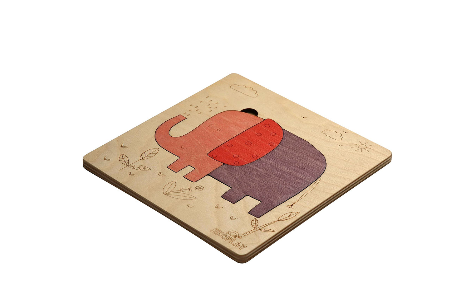 Ekoplay 3 Piece Playful Elephant Wooden Puzzle for Kids, Jigsaw Puzzle for Pre-School Kids, Learning Educational Toys Gifts for