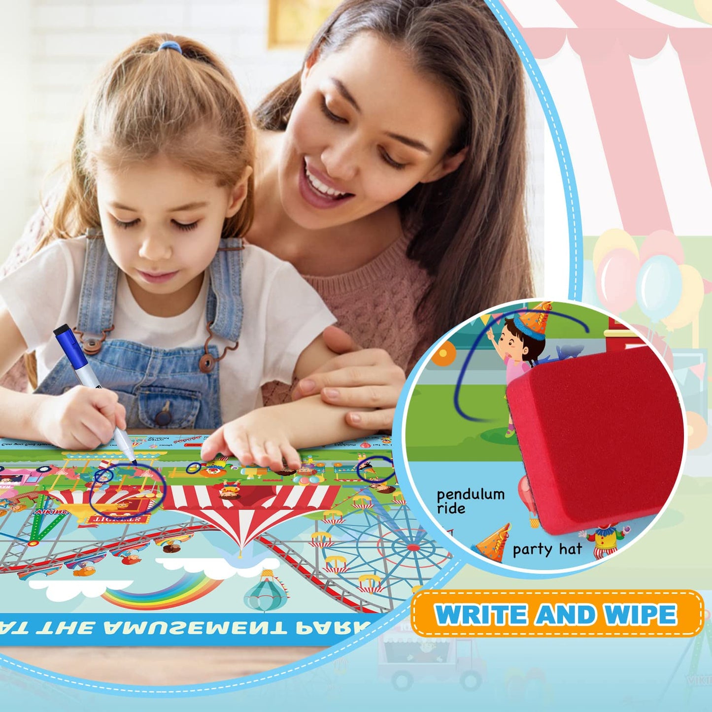 Search And Find Book For Kids Ages 4-6,3-8, Preschool Learning Toys With 4 Dry Erase Markers 12 Themes Activity Mats, Educationa