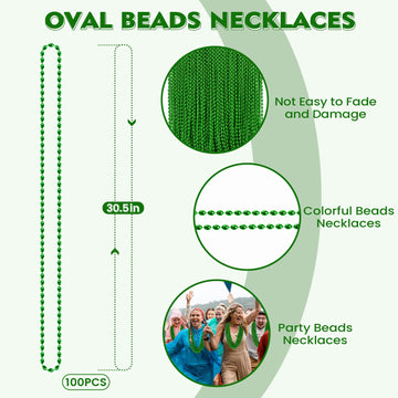 100 PCS St. Patricks Day Beads Necklace, 30.5'' Green Oval Beads Necklaces Christmas Necklaces Irish Saint Patricks Necklaces fo
