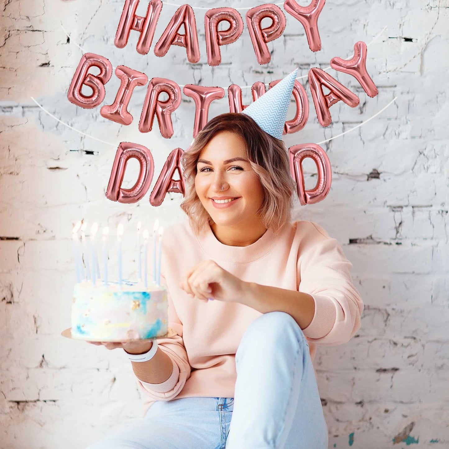 Toniful 65 Pcs 16 Inch Rose Gold Happy Birthday Balloons And 2 Sets A-Z Foil Letters Balloons Diy Personalized Phrase Banner For