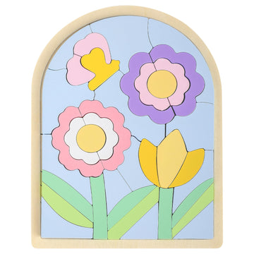 Lasoba Kids Puzzles - Wooden Color Shapes Puzzles For Toddlers Ages 3-6, Montessori Toys, Great Gifts For 3+ Year Olds (Flowers)